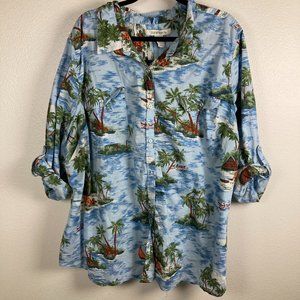 COPY - 3/$20 Roamans Tropical Print BUtton Down T…